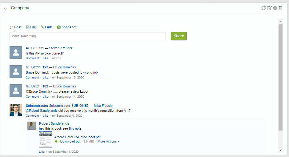 Intacct collaboration feeds