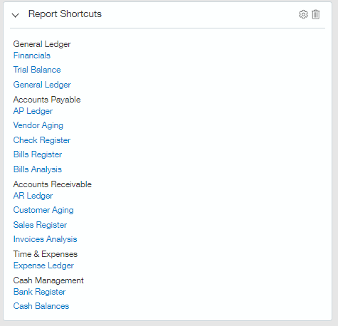 intacct report shortcuts